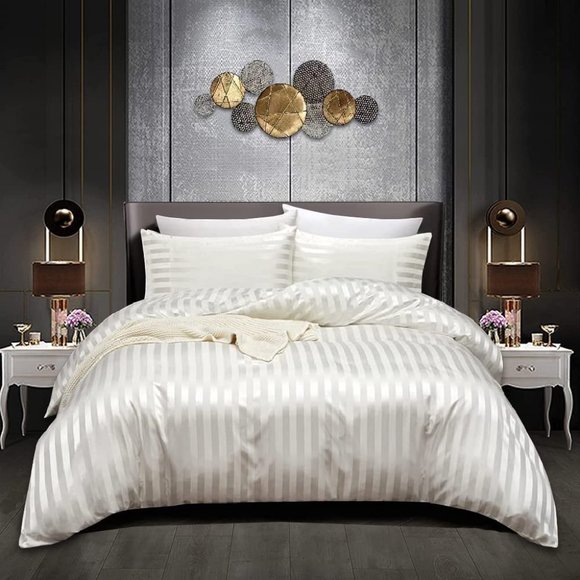 5pcs Black Silk Stripes Soft Comforter Set Sexy Luxury Ultra Soft Microf… - Picture 1 of 12